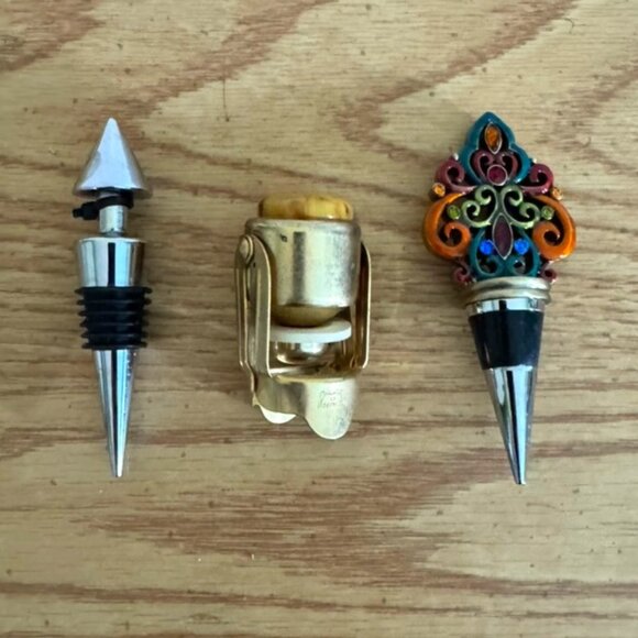 3 Vtg. Wine Stoppers- Varied designs, Austrian Crystal, Approx. 3-4 Inches - Picture 1 of 7
